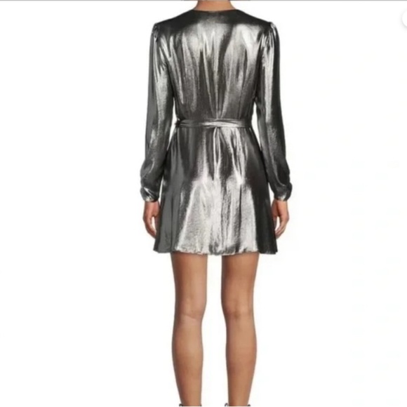 Gianni Bini Metallic Silver wrap around dress short mini v neck size medium - Picture 2 of 8
